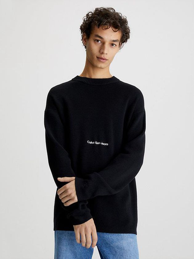 Calvin Klein USA Relaxed Organic Cotton Jumper Mens Sweater Black 0685714-HG